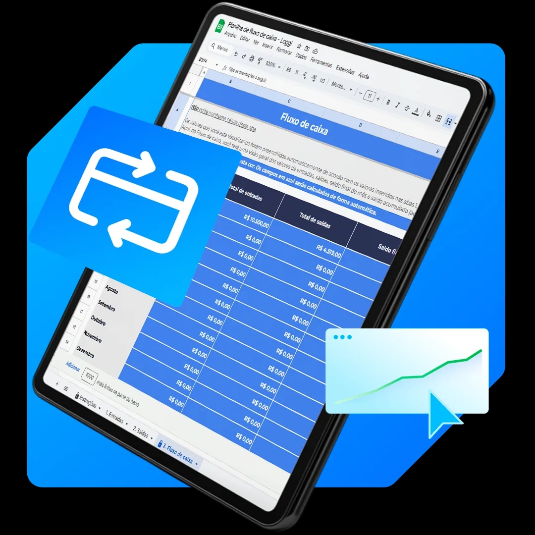 Tablet exibindo planilha de fluxo de caixa